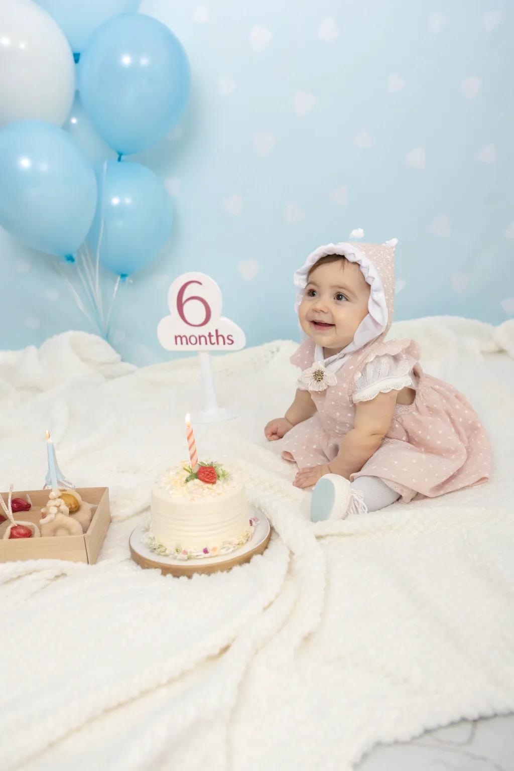 An adorable milestone photo shoot capturing the half birthday celebration.