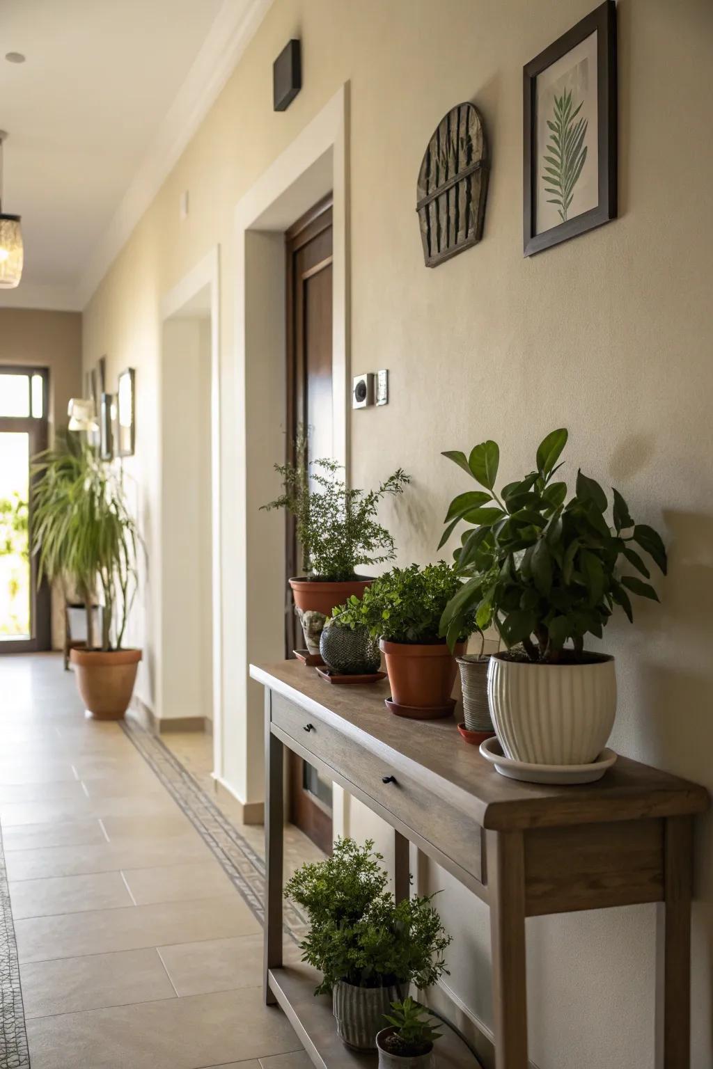 Plants bring a natural and vibrant touch to your hallway.