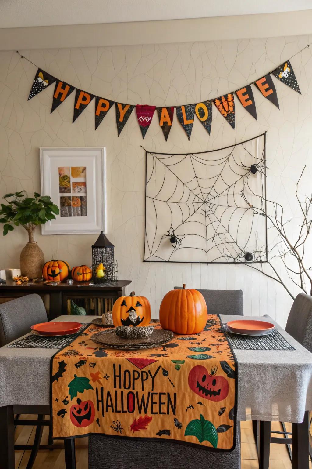A captivating backdrop that complements the Halloween tablescape.