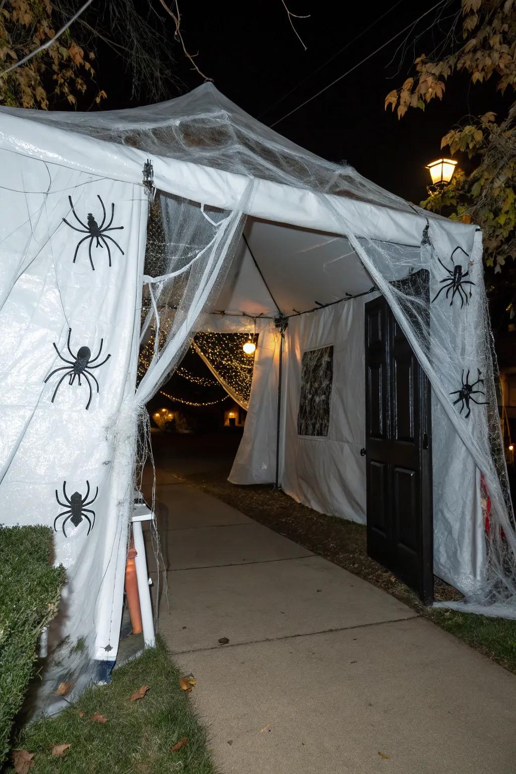 Greet guests with a chilling haunted entrance to your tent.