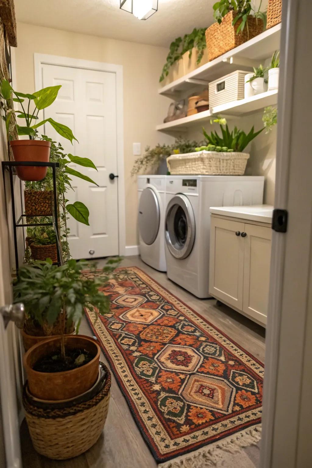 Pretty embellishments bring comfort to a functional area.