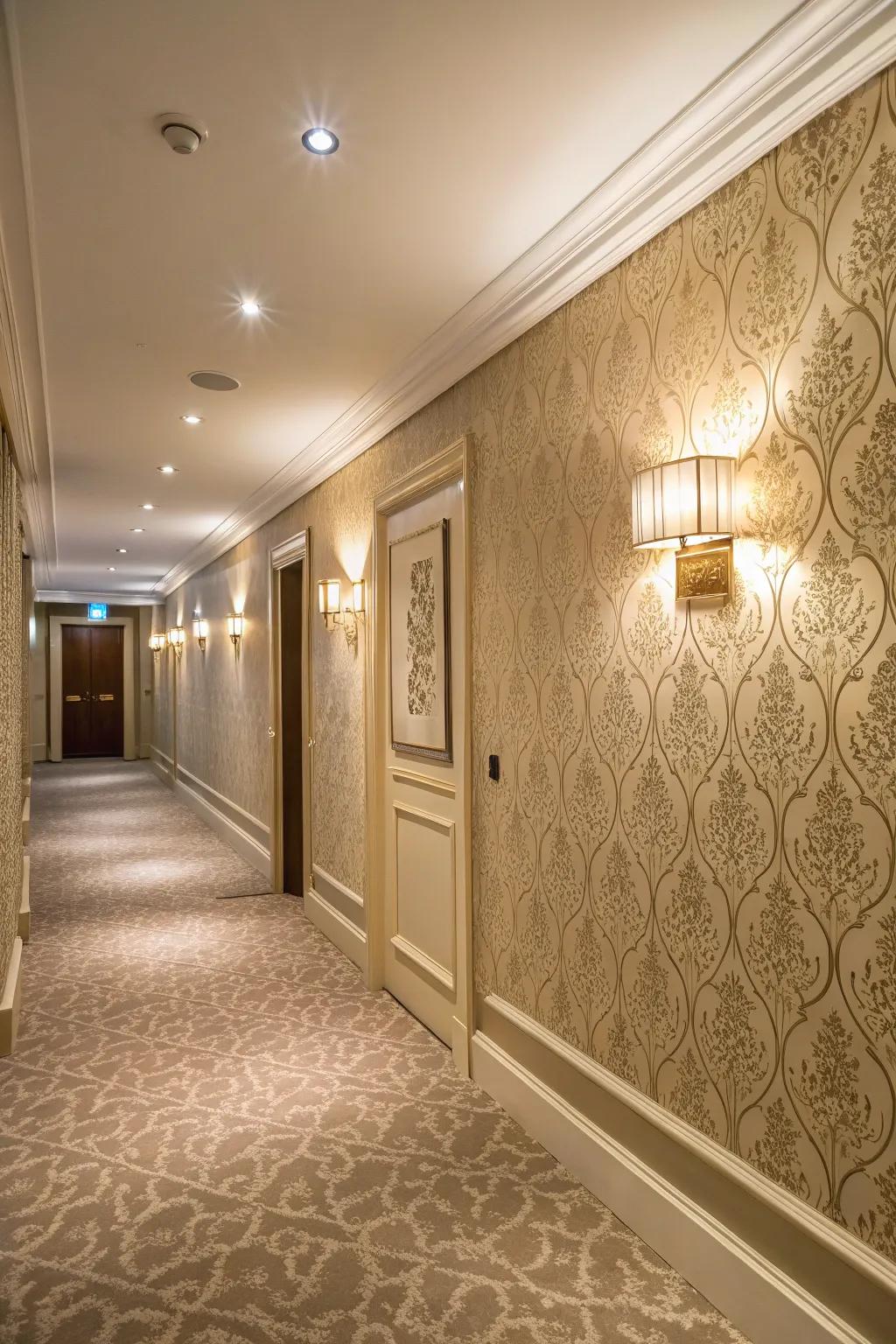 A corridor showcasing richly layered paper.