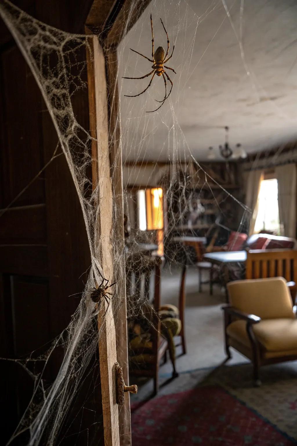 Cobwebs and spiders make for a classic haunted house look.
