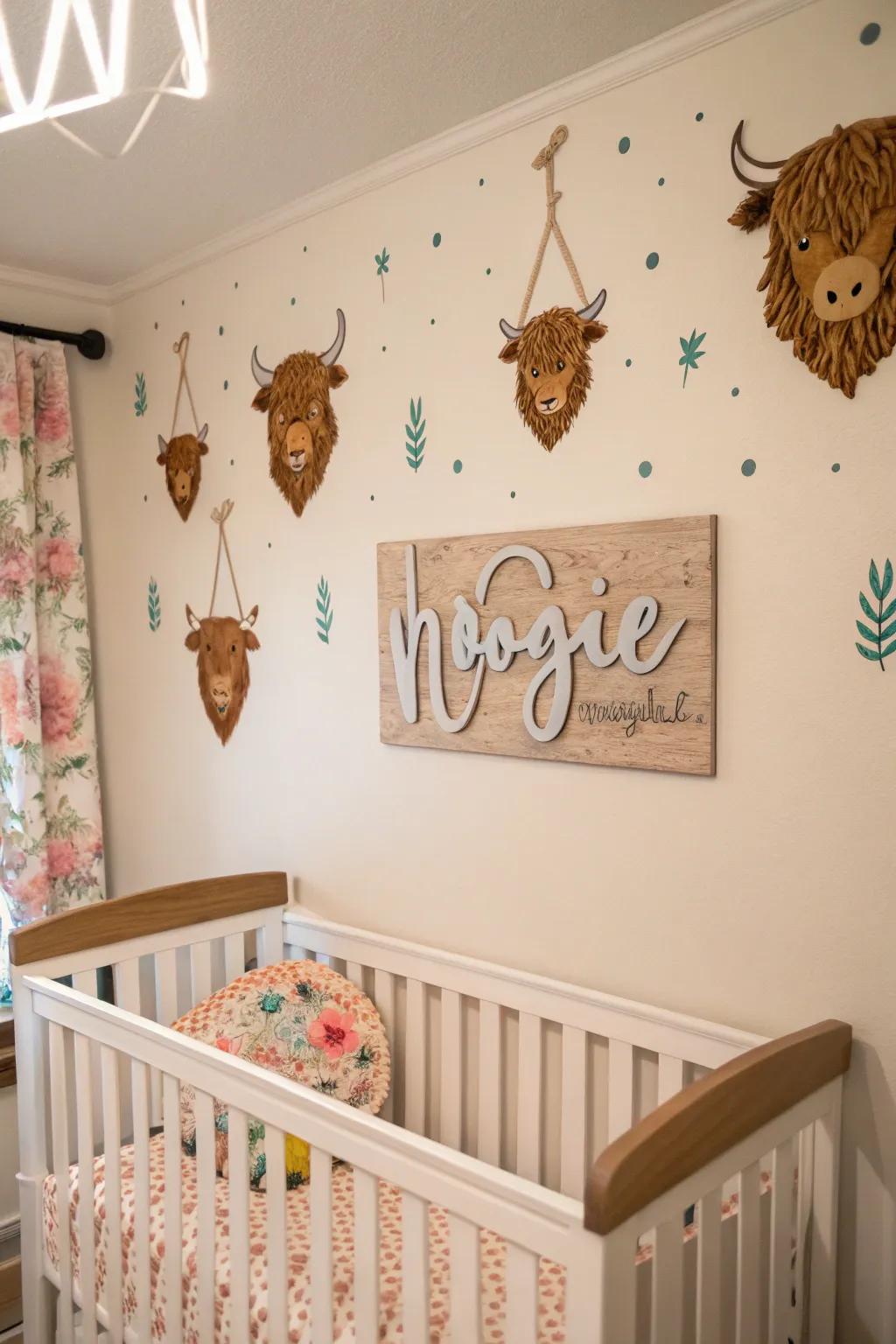 Custom name signs add a personal and sweet touch to the nursery.