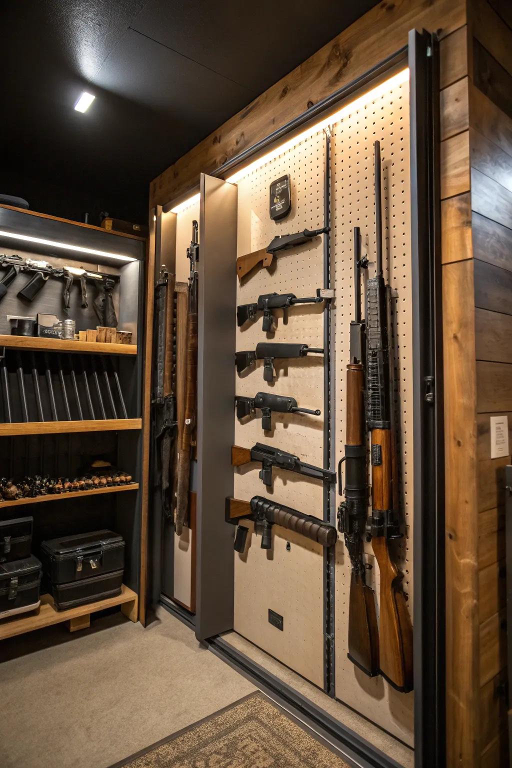Open displays facilitate effortless access to your firearms compilation.