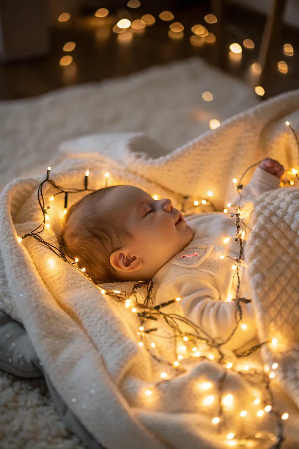 A magical radiance surrounds your little one in this enchanting scene.