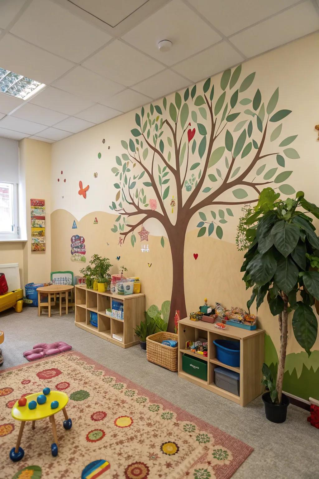 Bring the outdoors inside with a daycare room designed around nature.