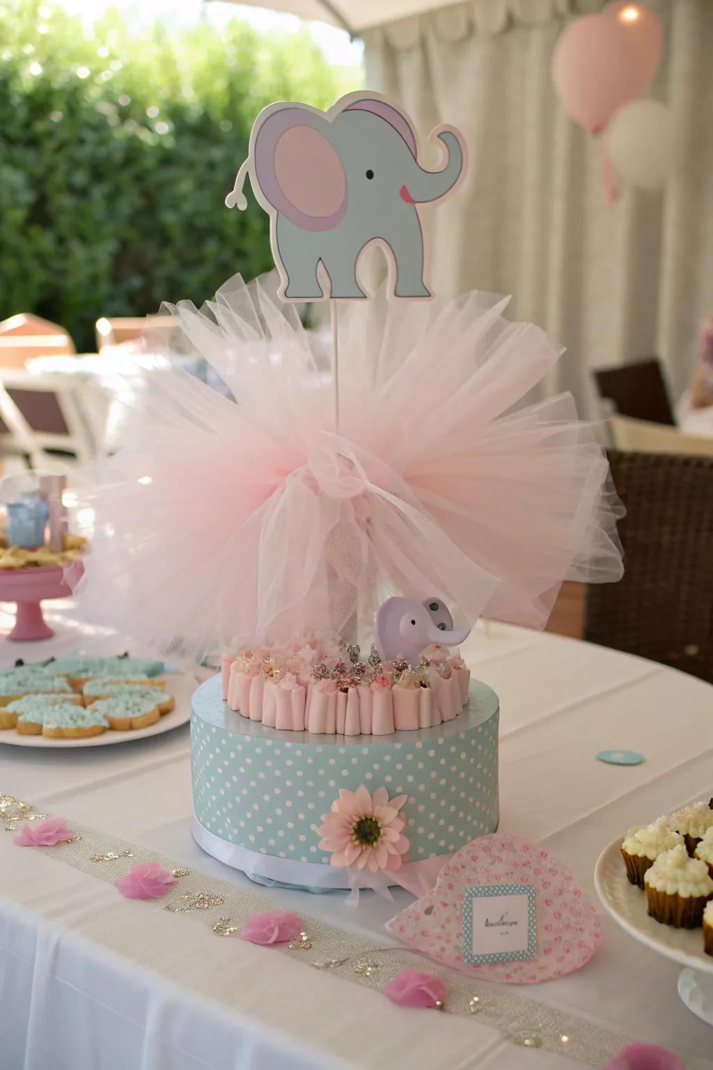 Sophisticated fabric and elephant centerpiece.