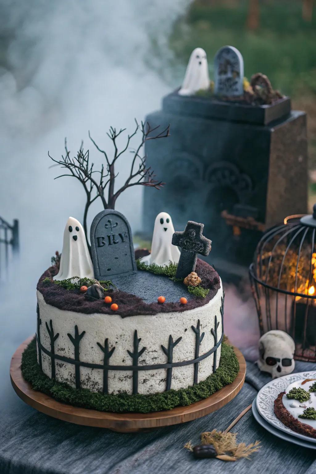 A burial site cake, strikingly delicious.