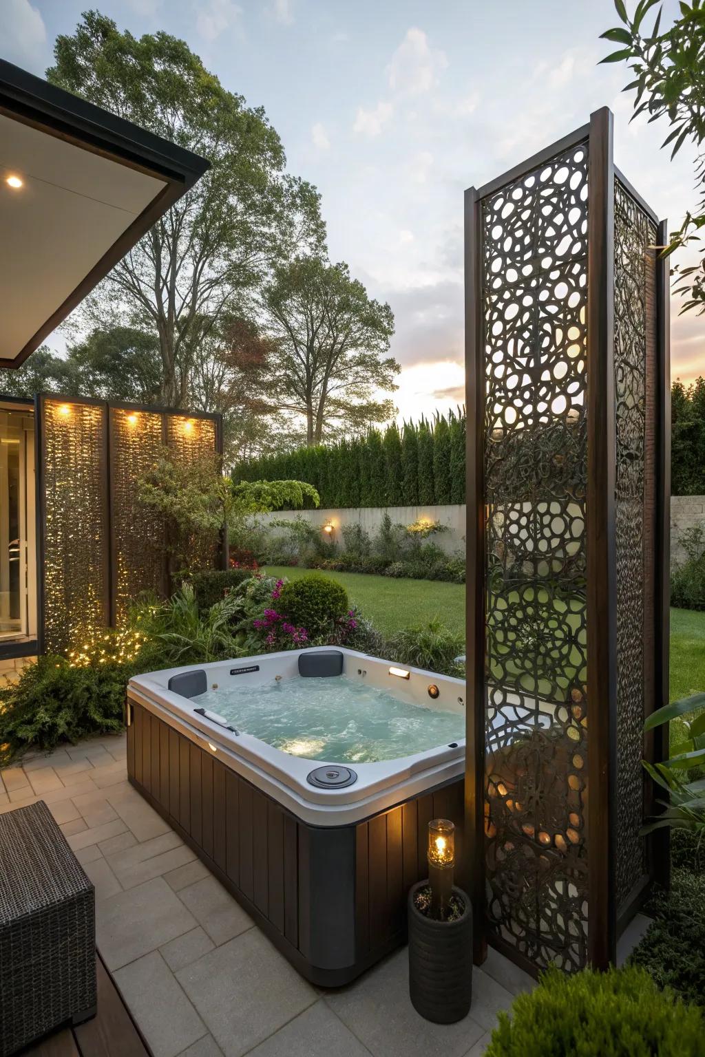 Concealment dividers provide tranquility and isolation for your spa area.