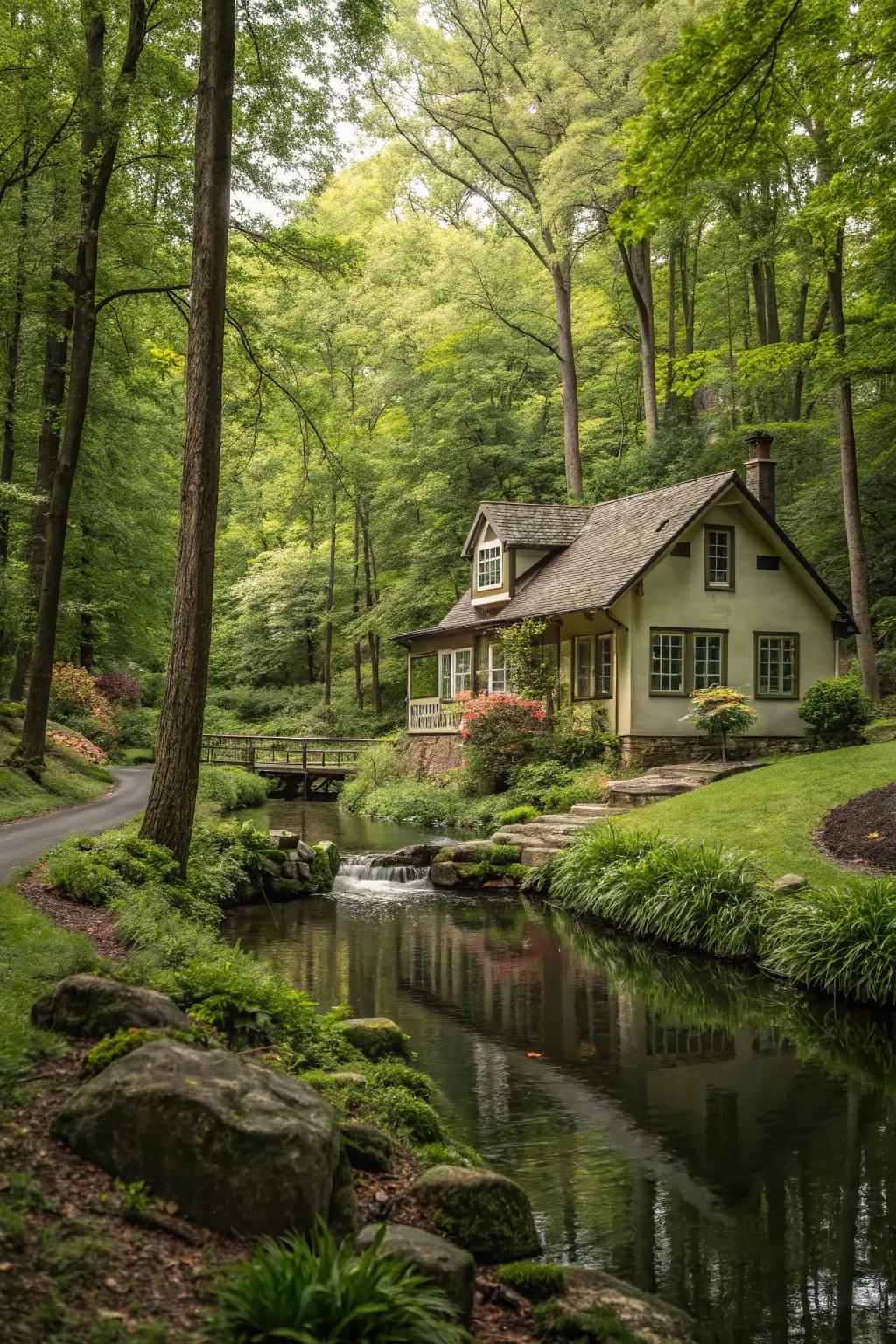 A peaceful getaway adjacent to the water’s edge.