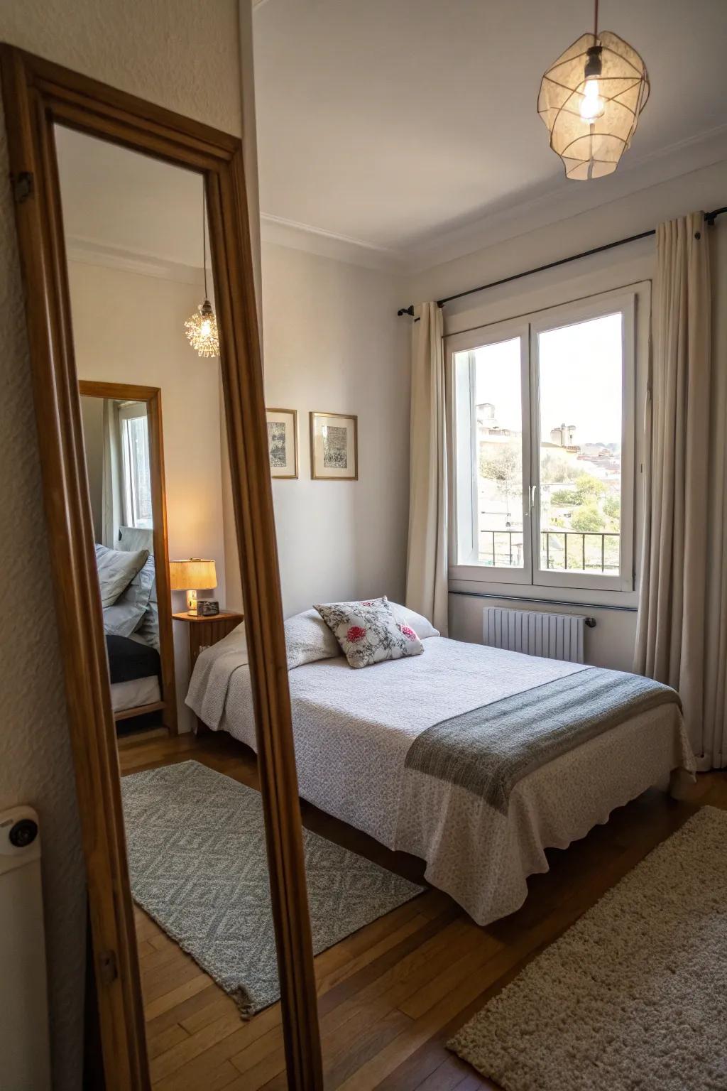A well placed mirror reflects light, enhancing space.