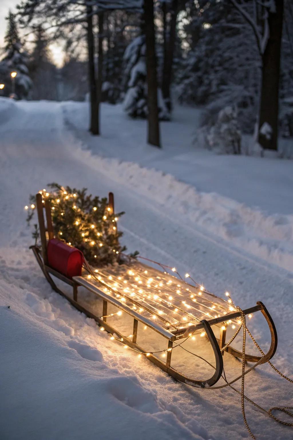 A sled emitting with twinkling beams