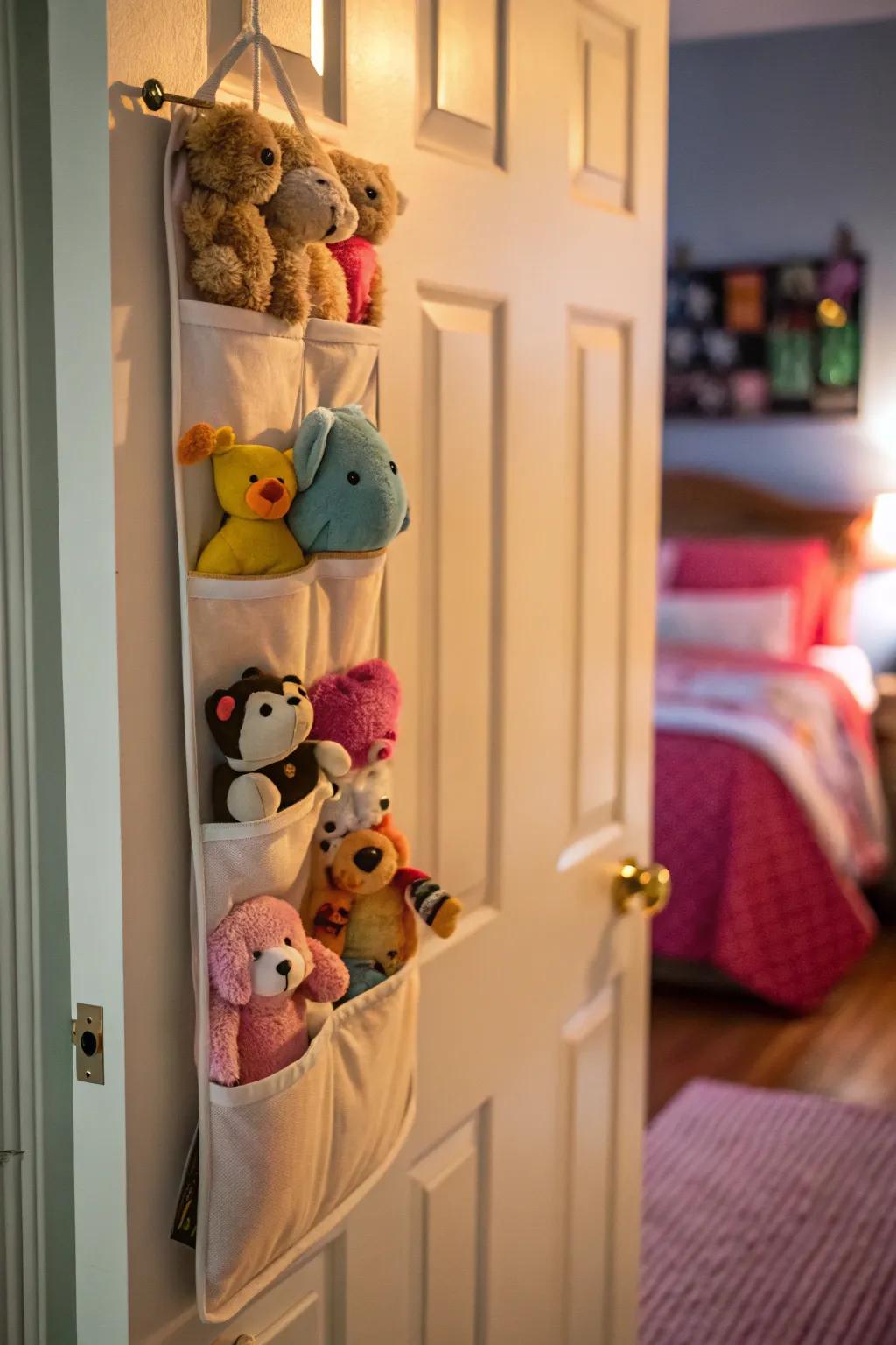 Over-the-door organizers preserve space and maintain toys close by.