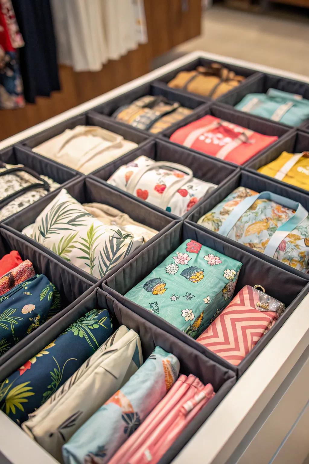 Folding tote bags keeps them neat and saves space.