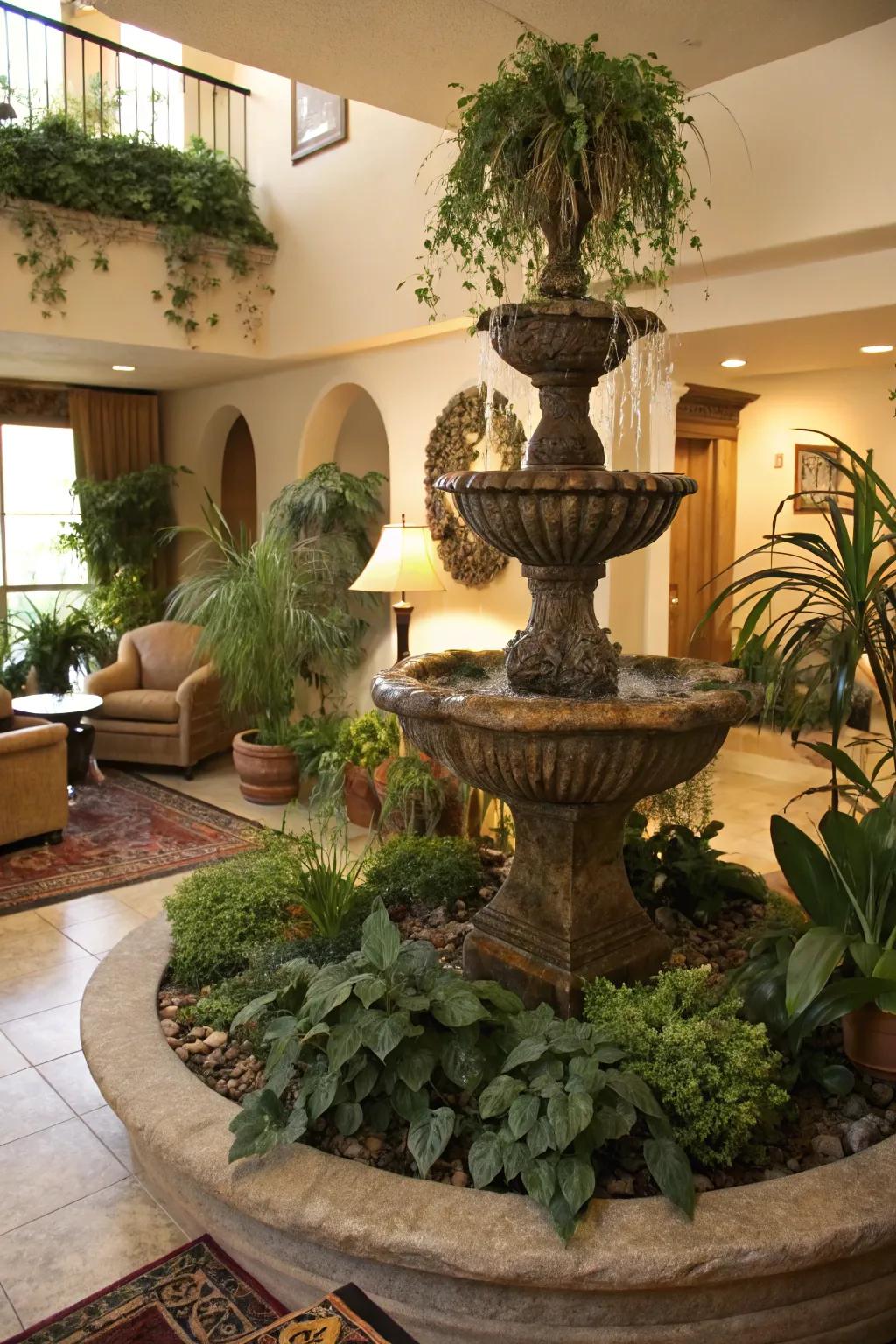 Nature-inspired cascades blur the demarcation between interior and exterior environments.