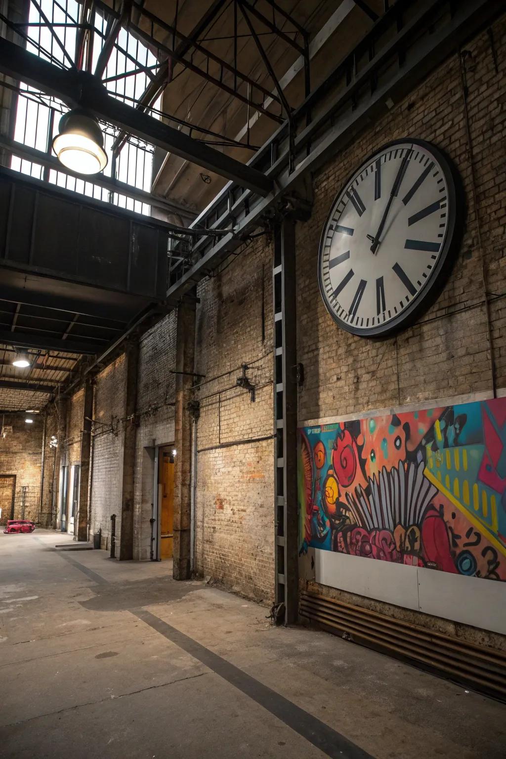 Large clocks and artwork as focal points.