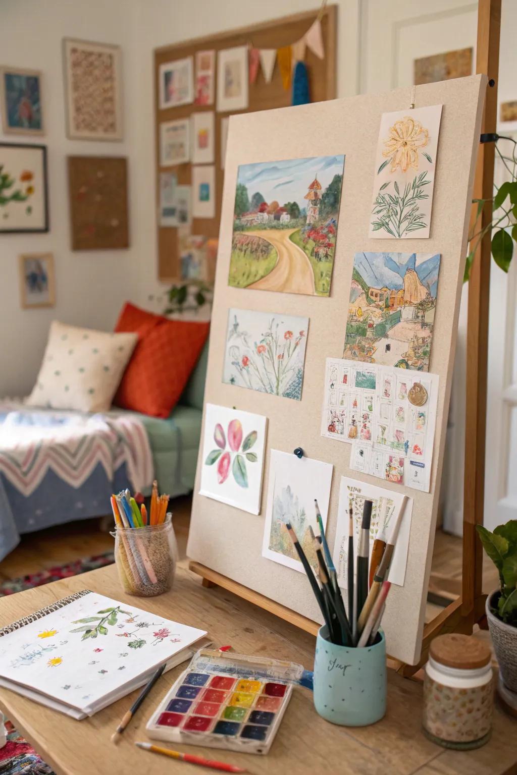 Express yourself creatively with a board brimming with art and sketches.