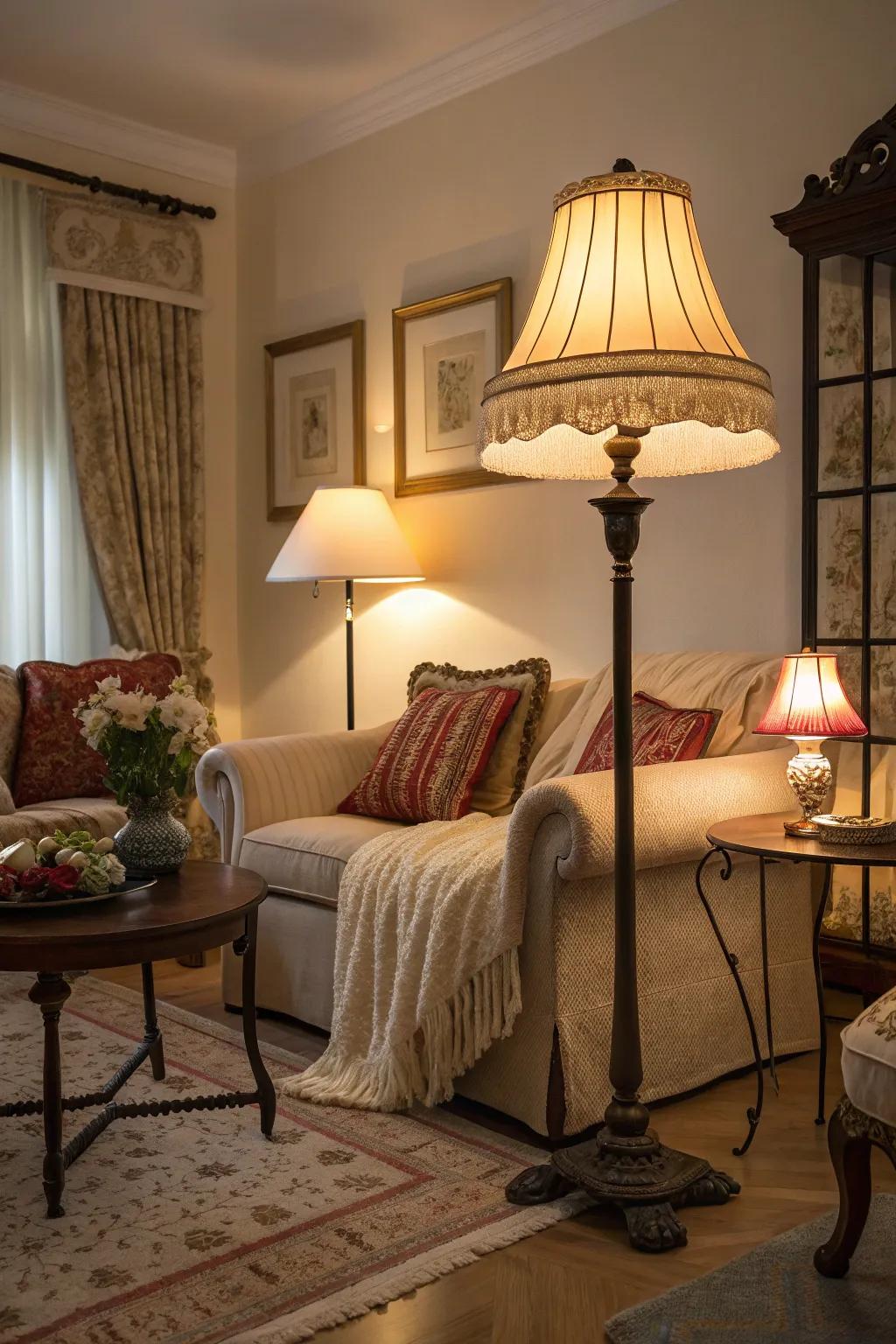 Warm lighting establishing a comforting atmosphere in a living space.