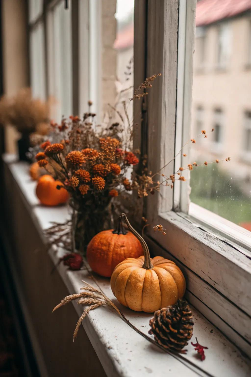 Celebrate the changing seasons with thematic window sill decorations.