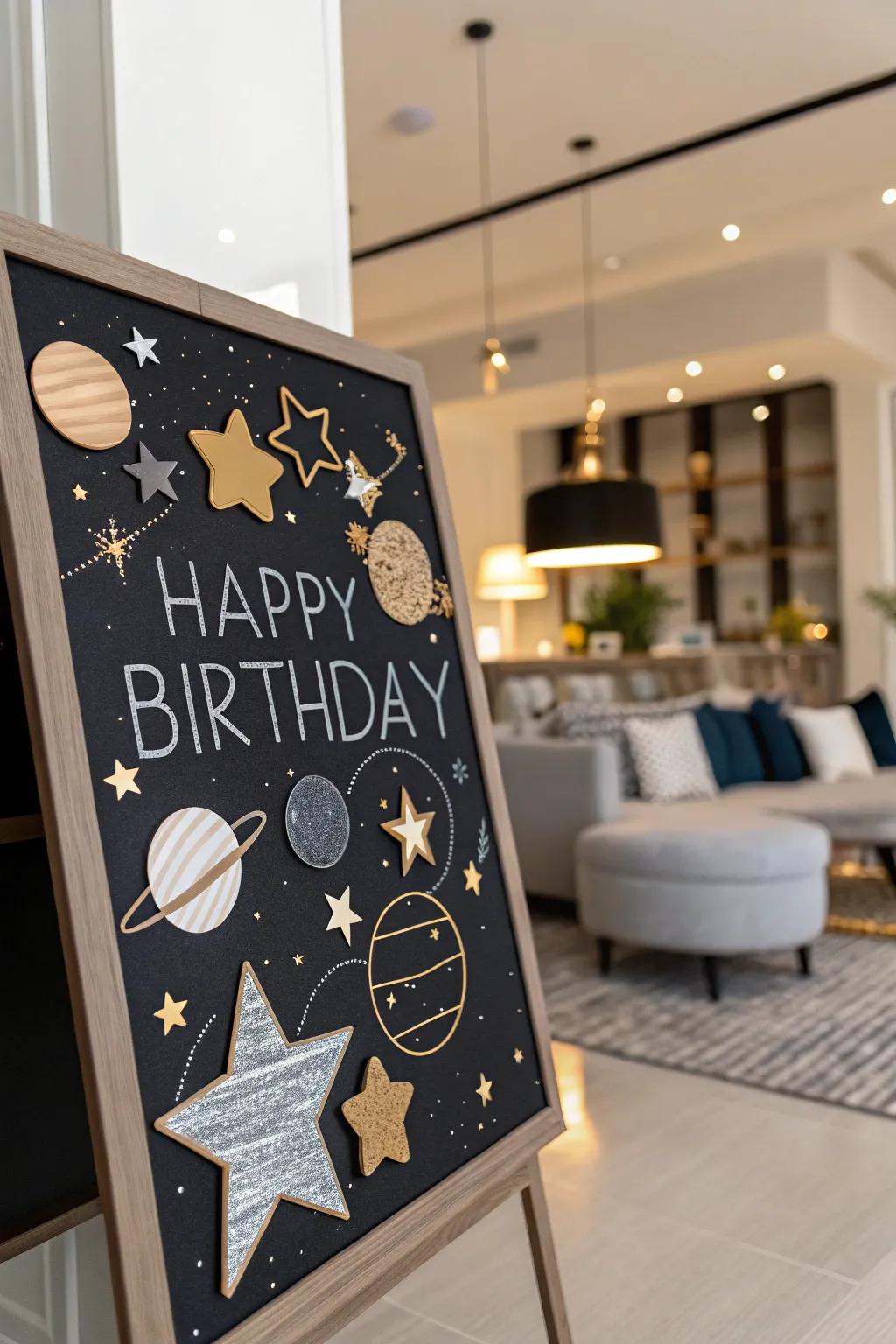 A celestial-themed birthday board, capturing the enchantment of July nights.