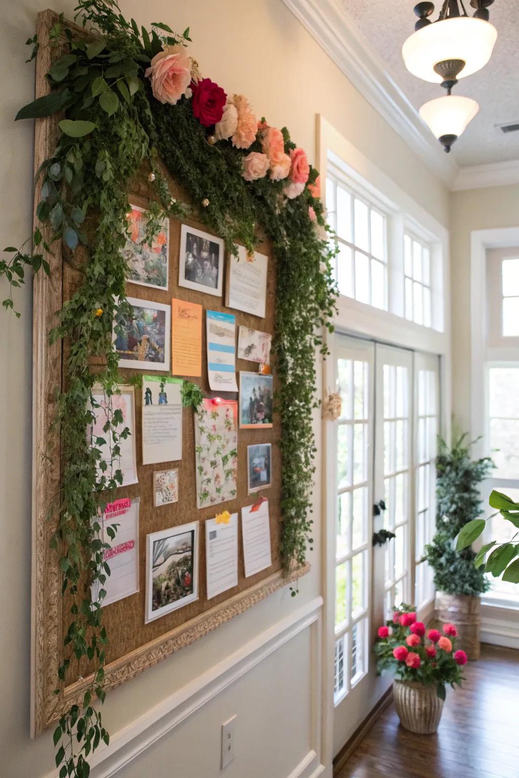 A pinboard celebrating nature through foliage and botanical components.
