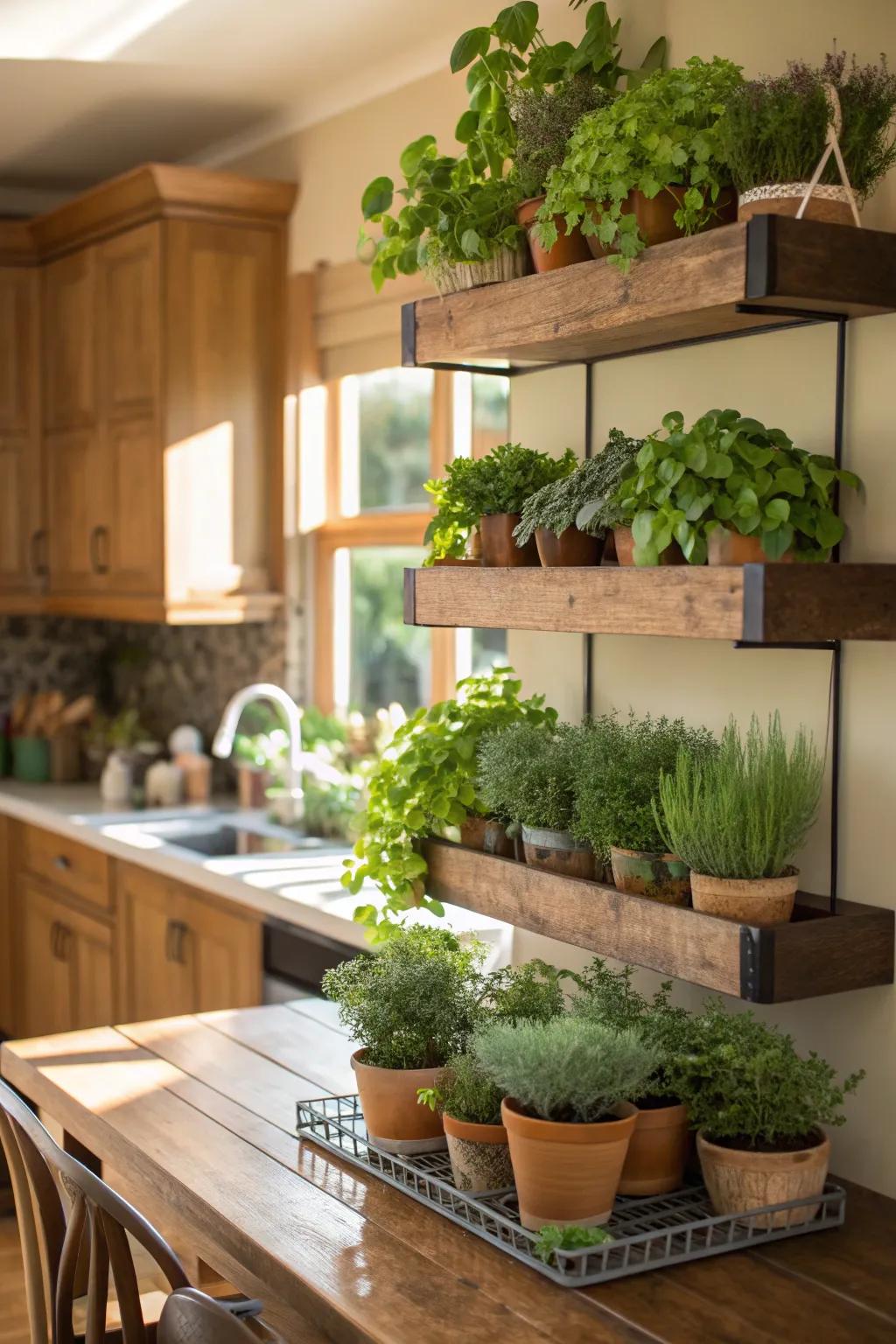 Your kitchen d&eacute;cor will feel more alive and fresh with the addition of plants.
