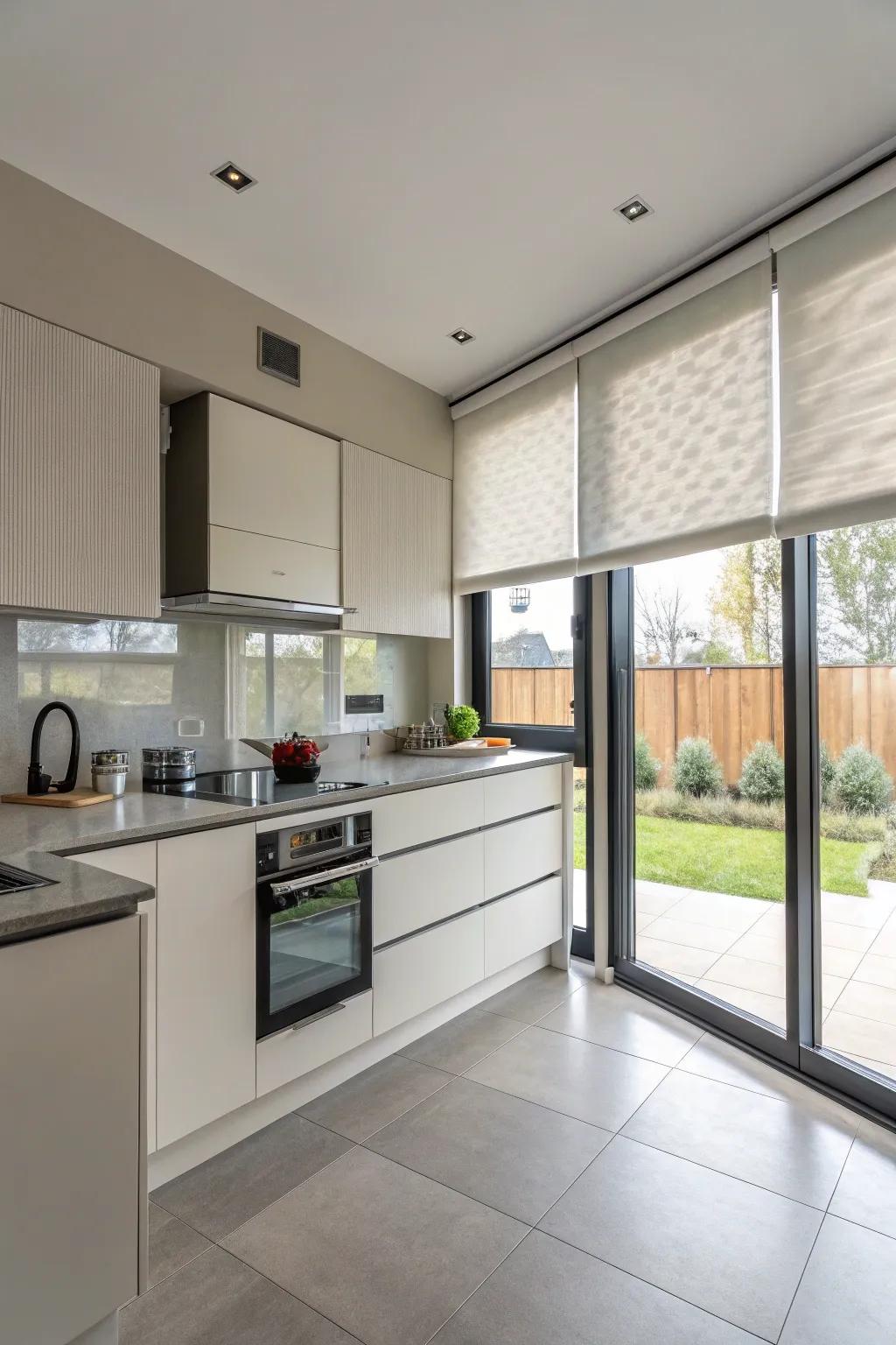 Up/down shades deliver a streamlined and practical option for contemporary kitchens.