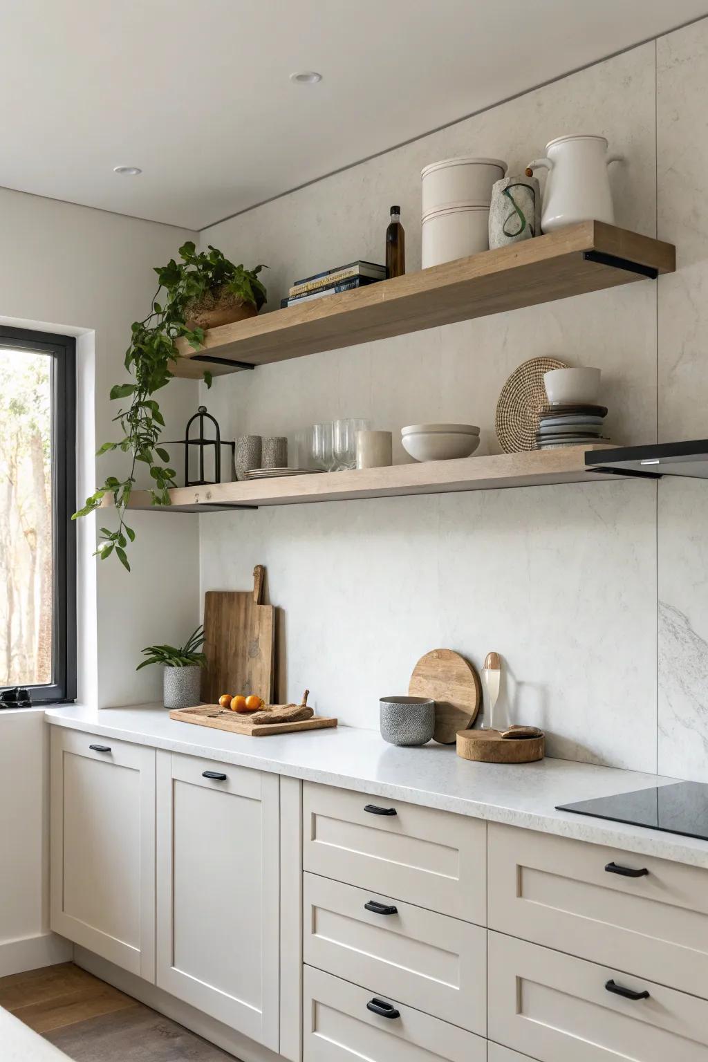 Minimalist shelves for a clean, modern kitchen.