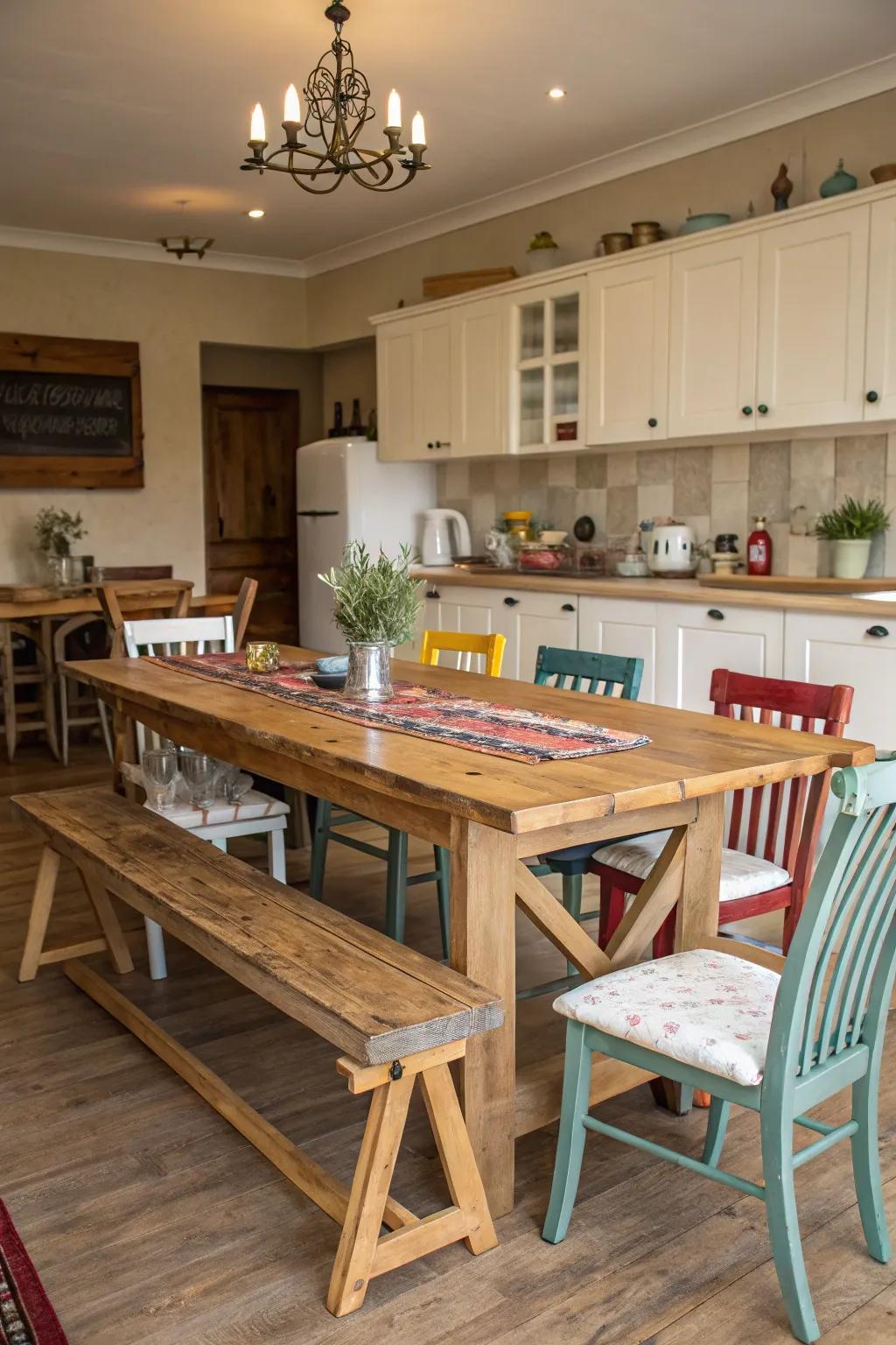 Mix seating styles for a unique kitchen atmosphere.