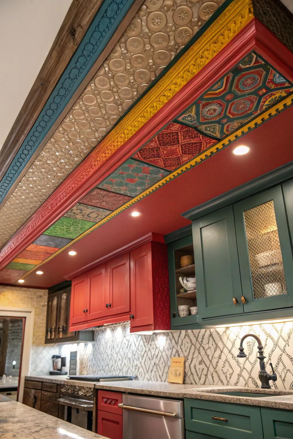 Soffit with eye-catching color and texture to spice up the kitchen.