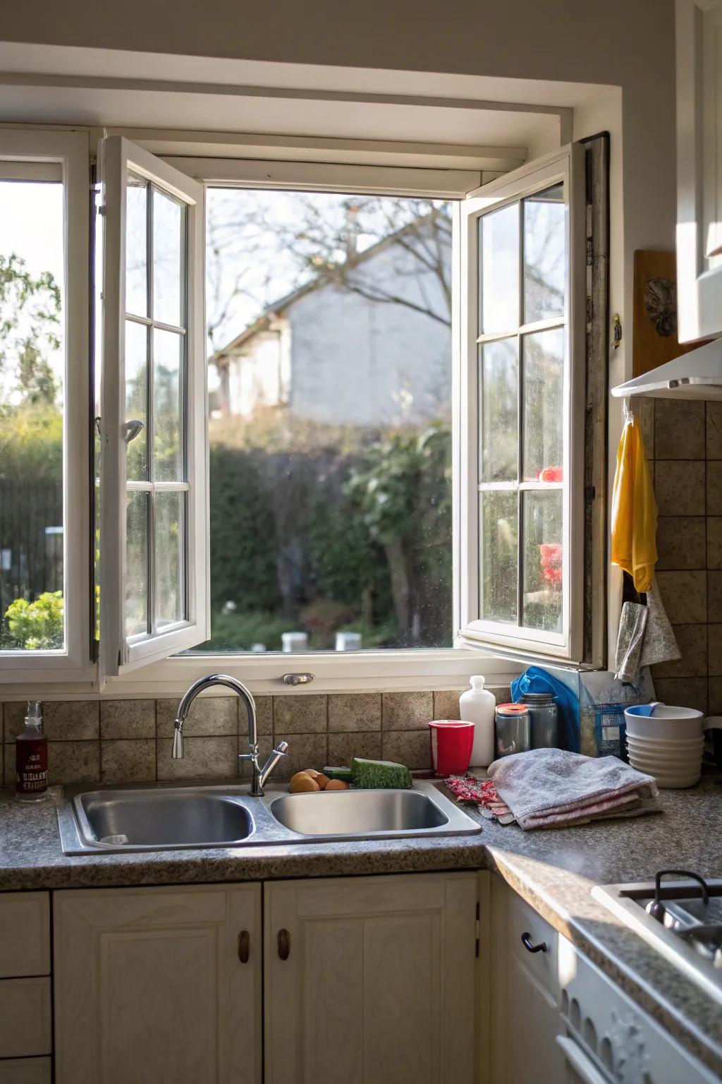 Pivoting panes facilitating effective aeration within a culinary setting.