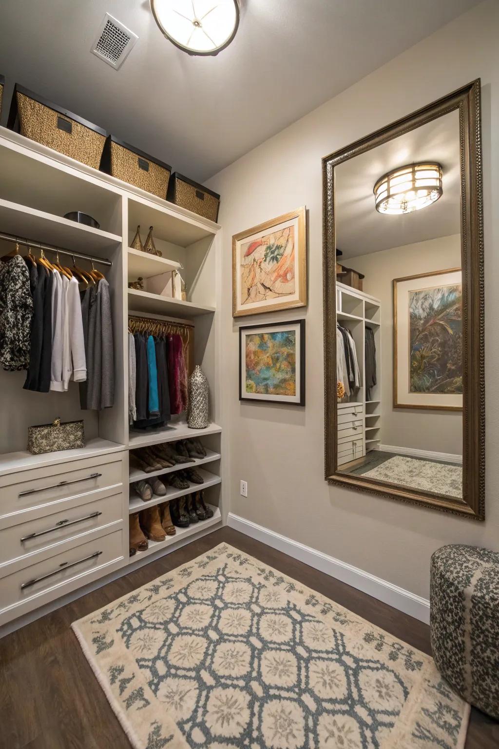 Decorative elements personalize and enhance your closet space.
