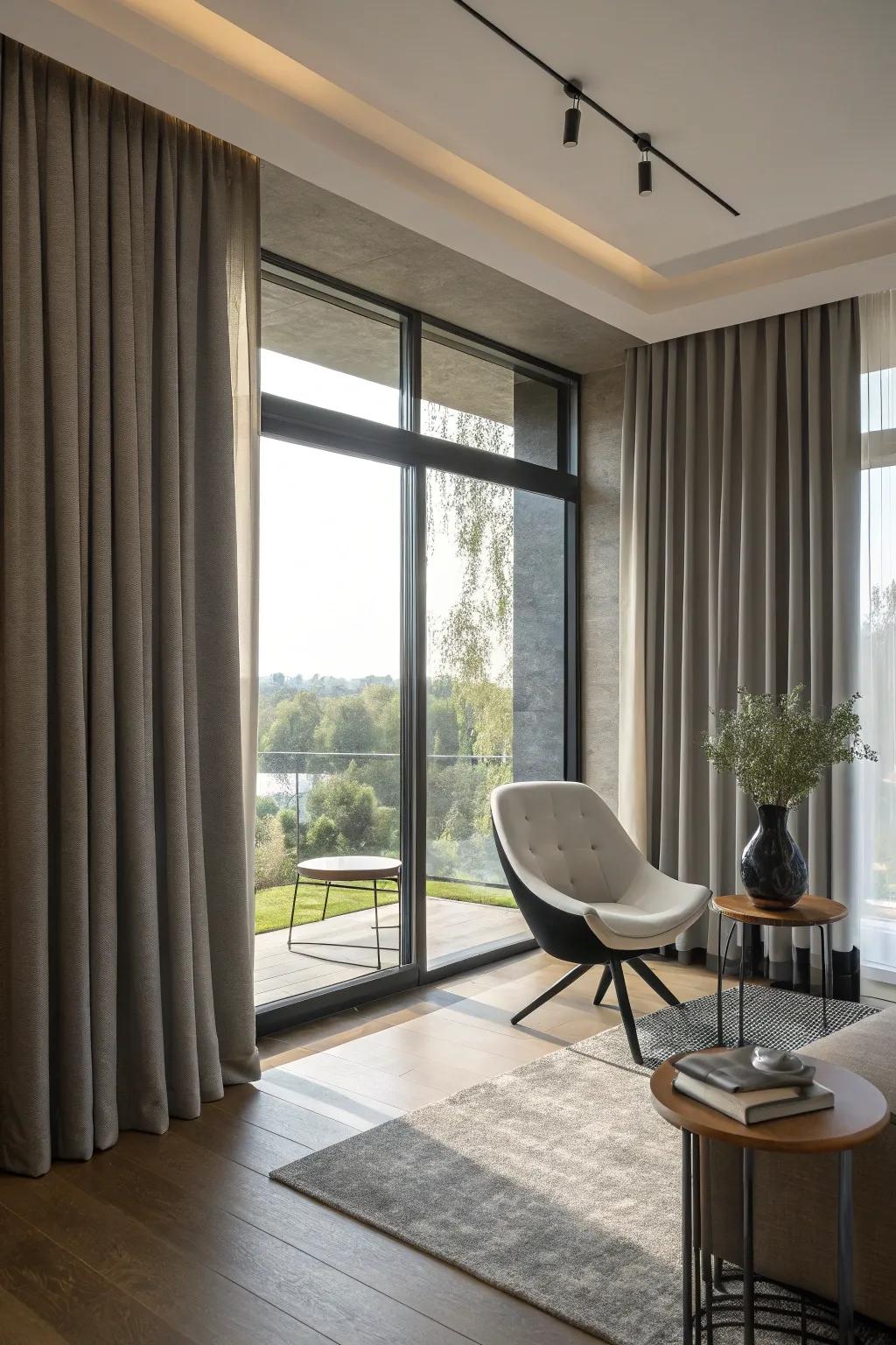 Grommet-top curtains for a modern detail.
