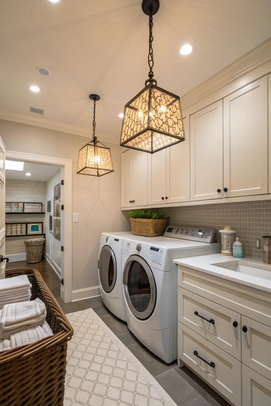 Strategic lighting improves the laundry room's atmosphere.