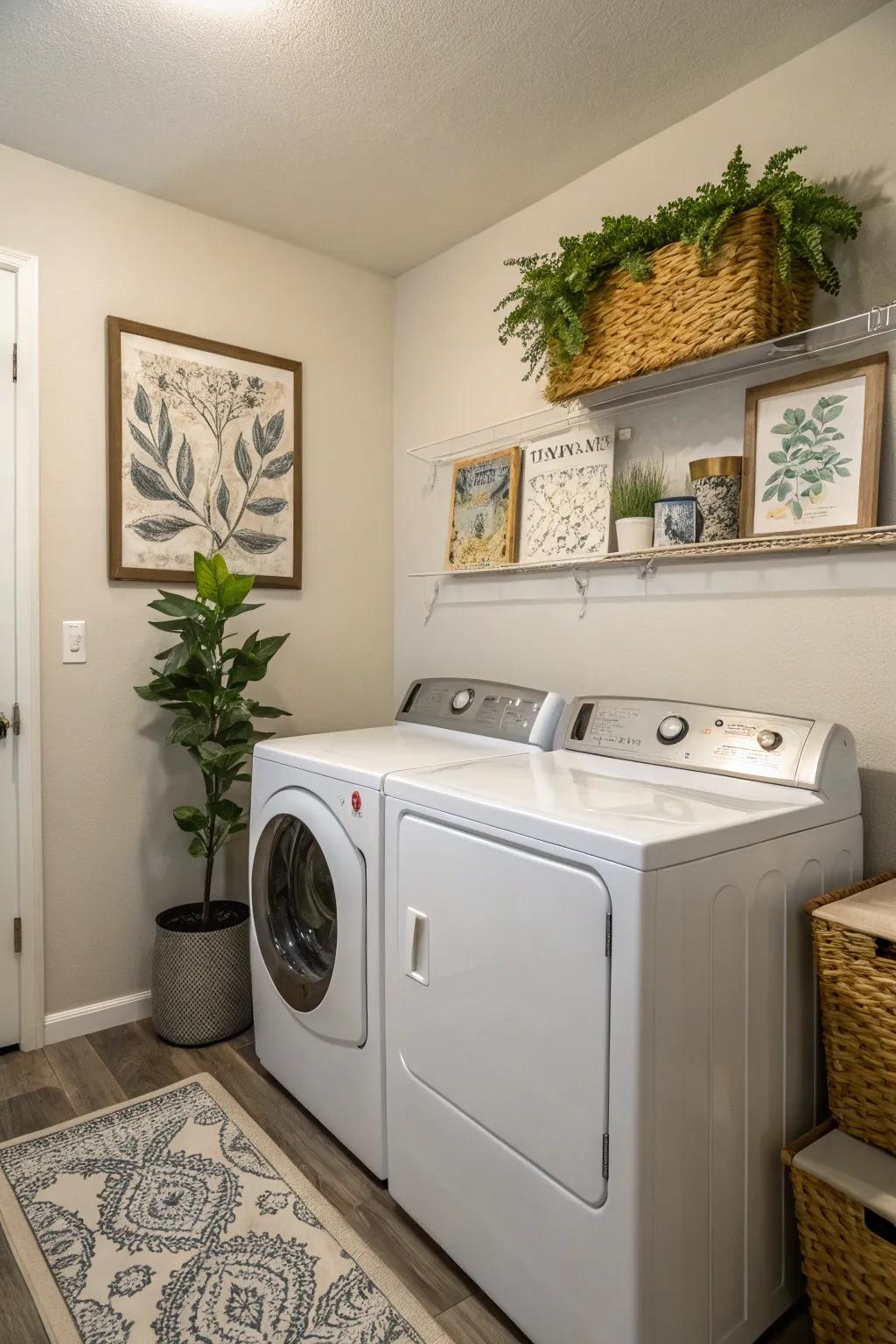 Infuse warmth into your laundry room with decorative accents.