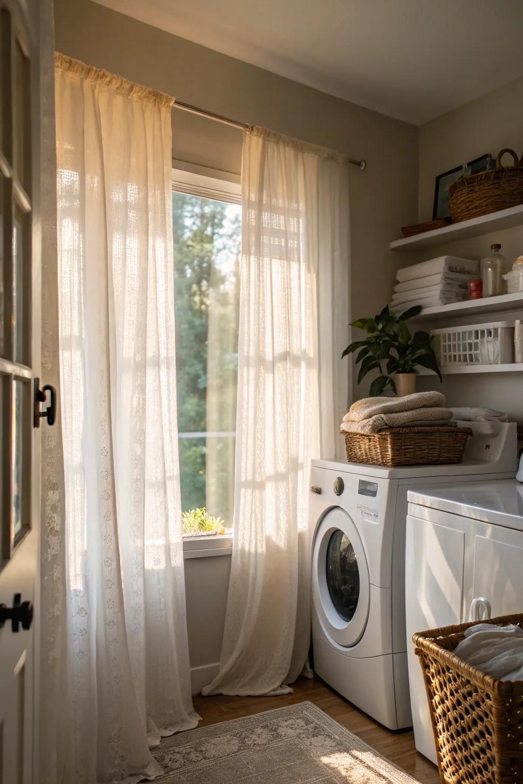 Airy curtains foster a spacious and sun-filled ambiance.