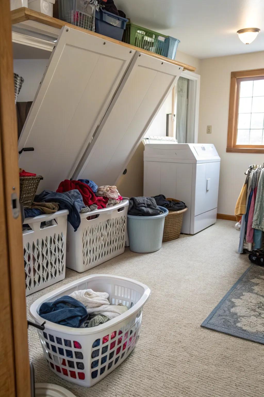 A laundry chute sending clothes straight to the laundry room.