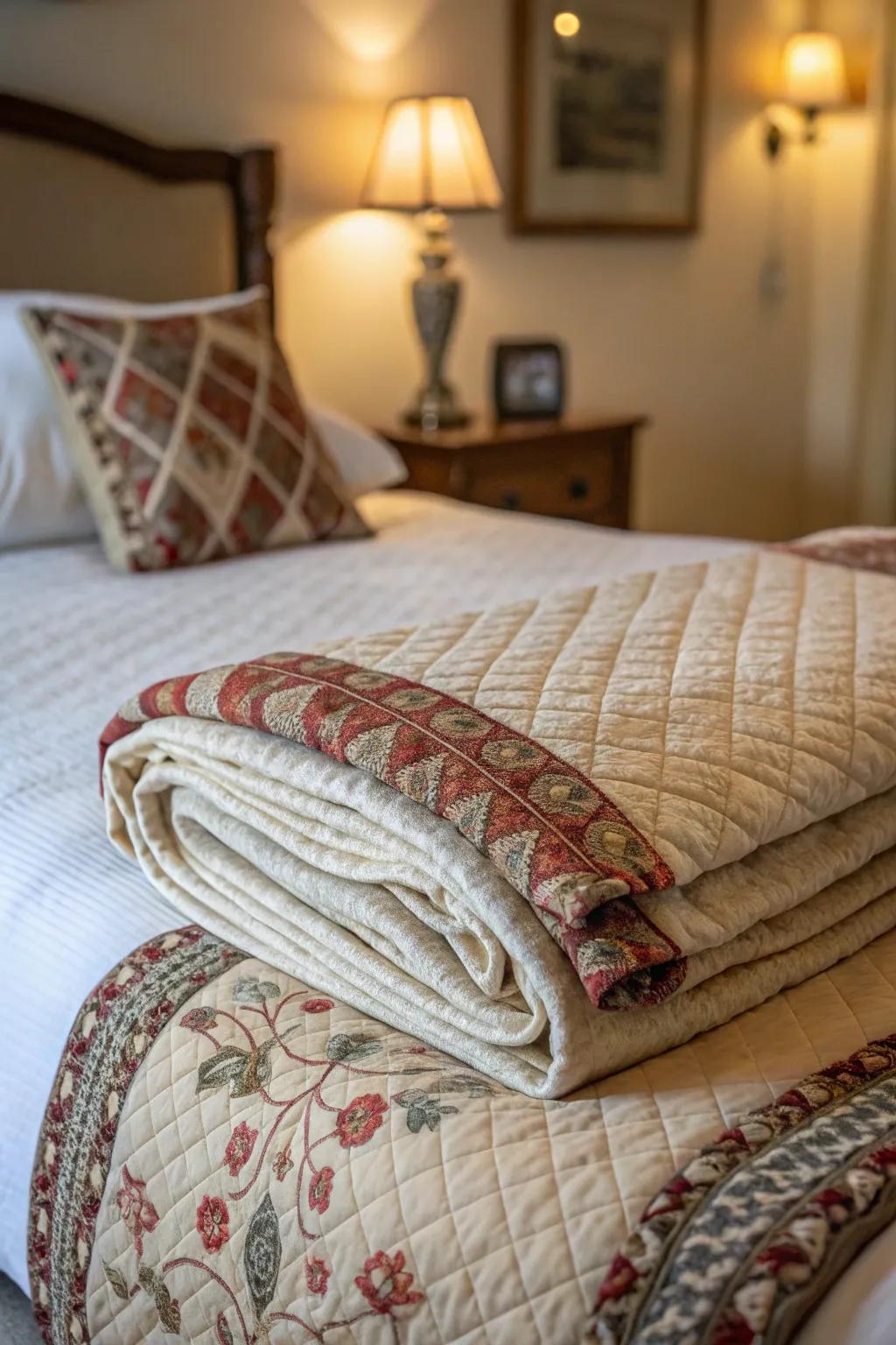 A textured quilt adding depth and character to your bedding ensemble.
