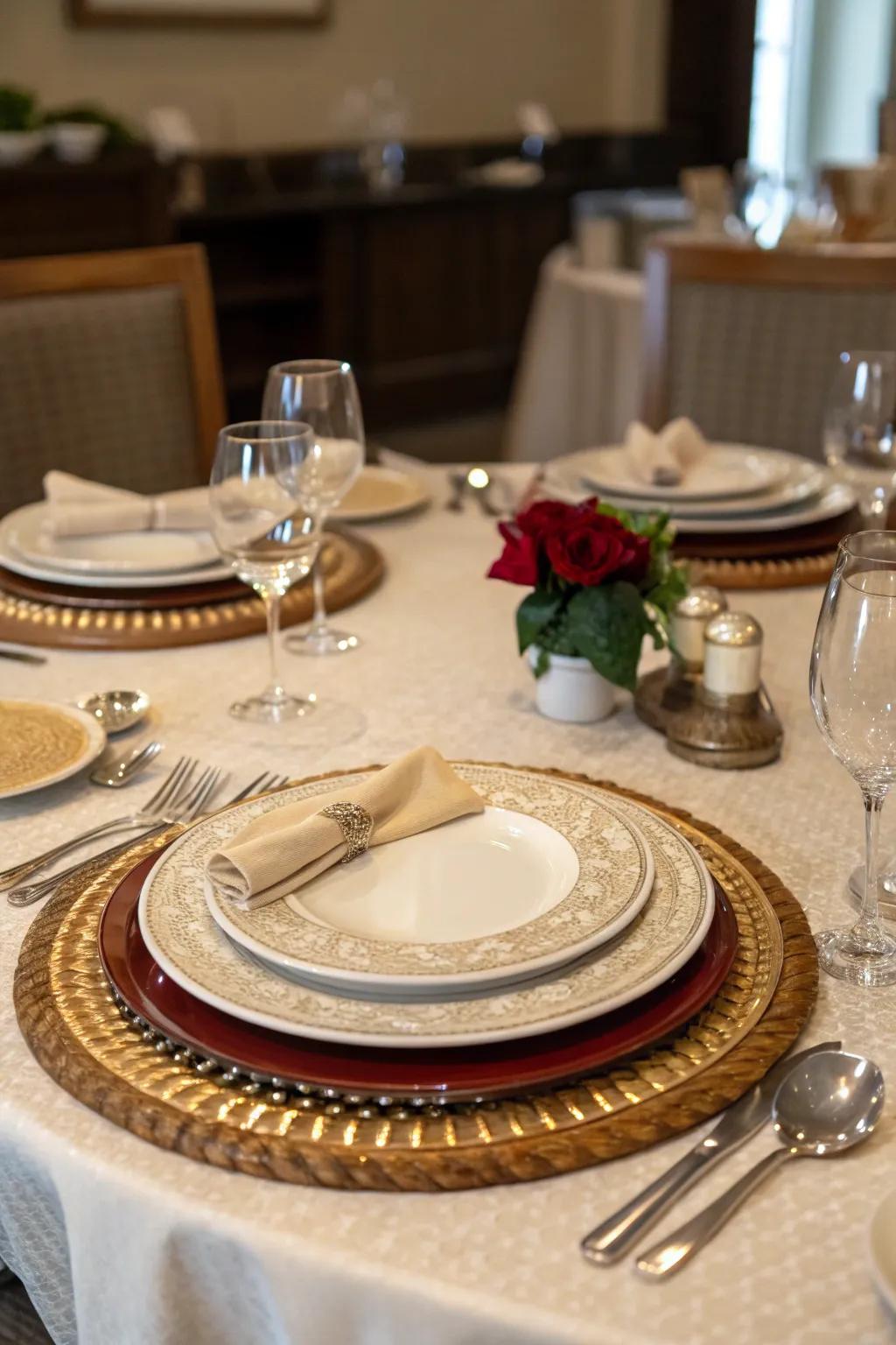An elegant eating configuration with necessities on a rotating tray.