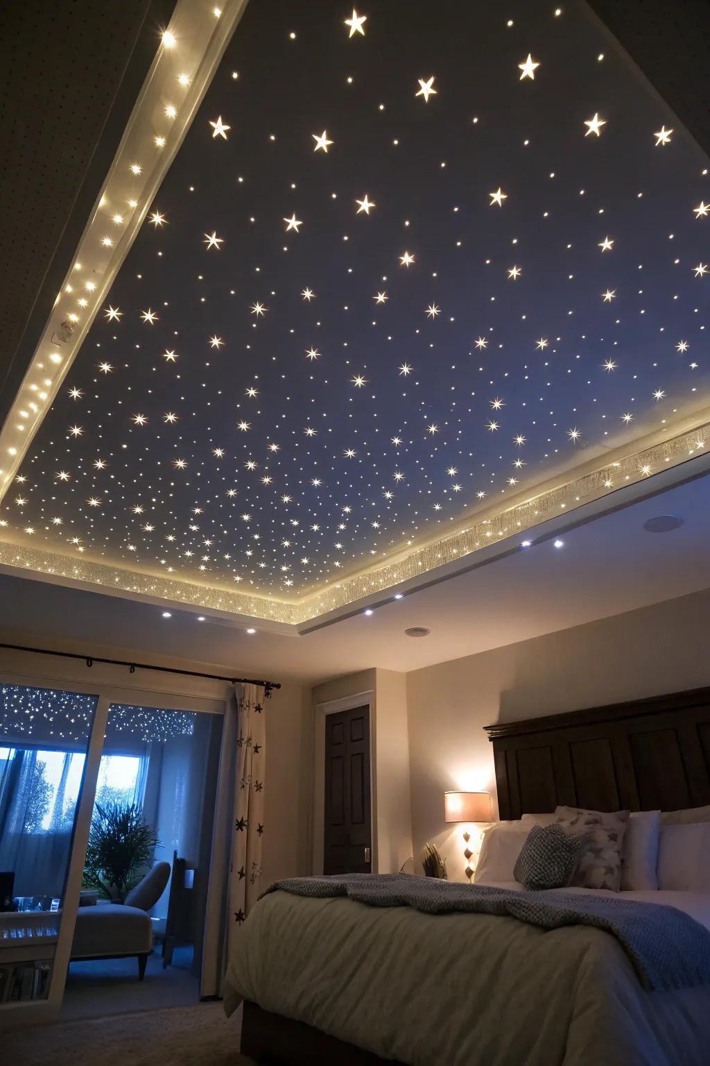 A ceiling embellished with luminous diodes bars to simulate a night sky.