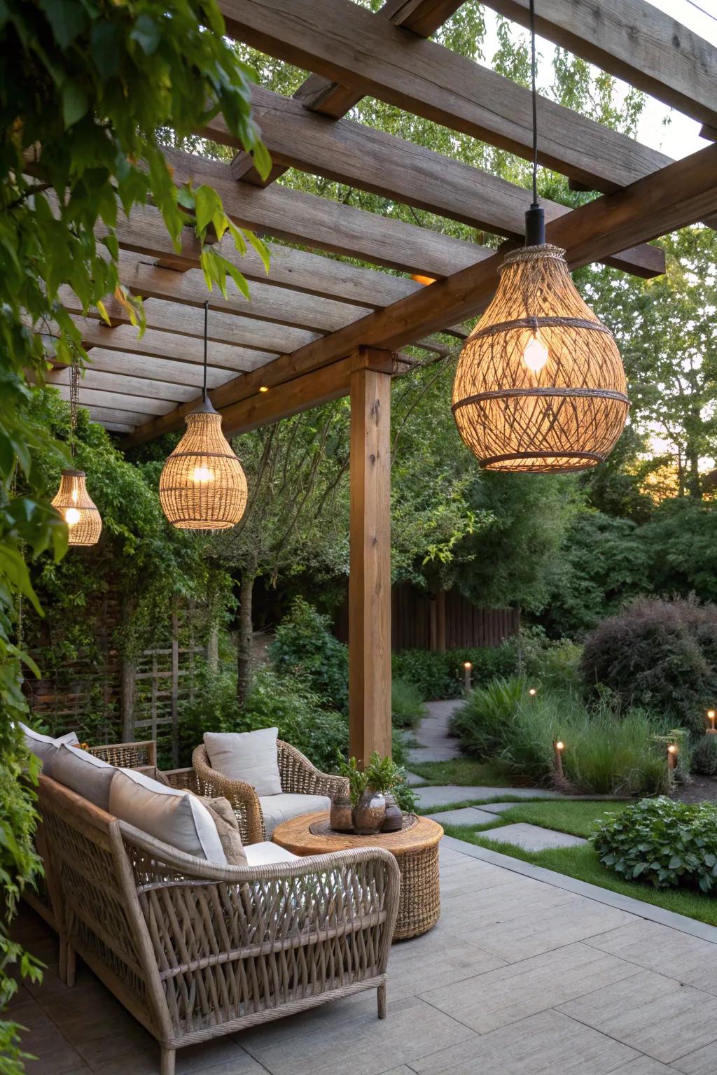 Wicker pendants bring a natural touch to your outdoor spaces.