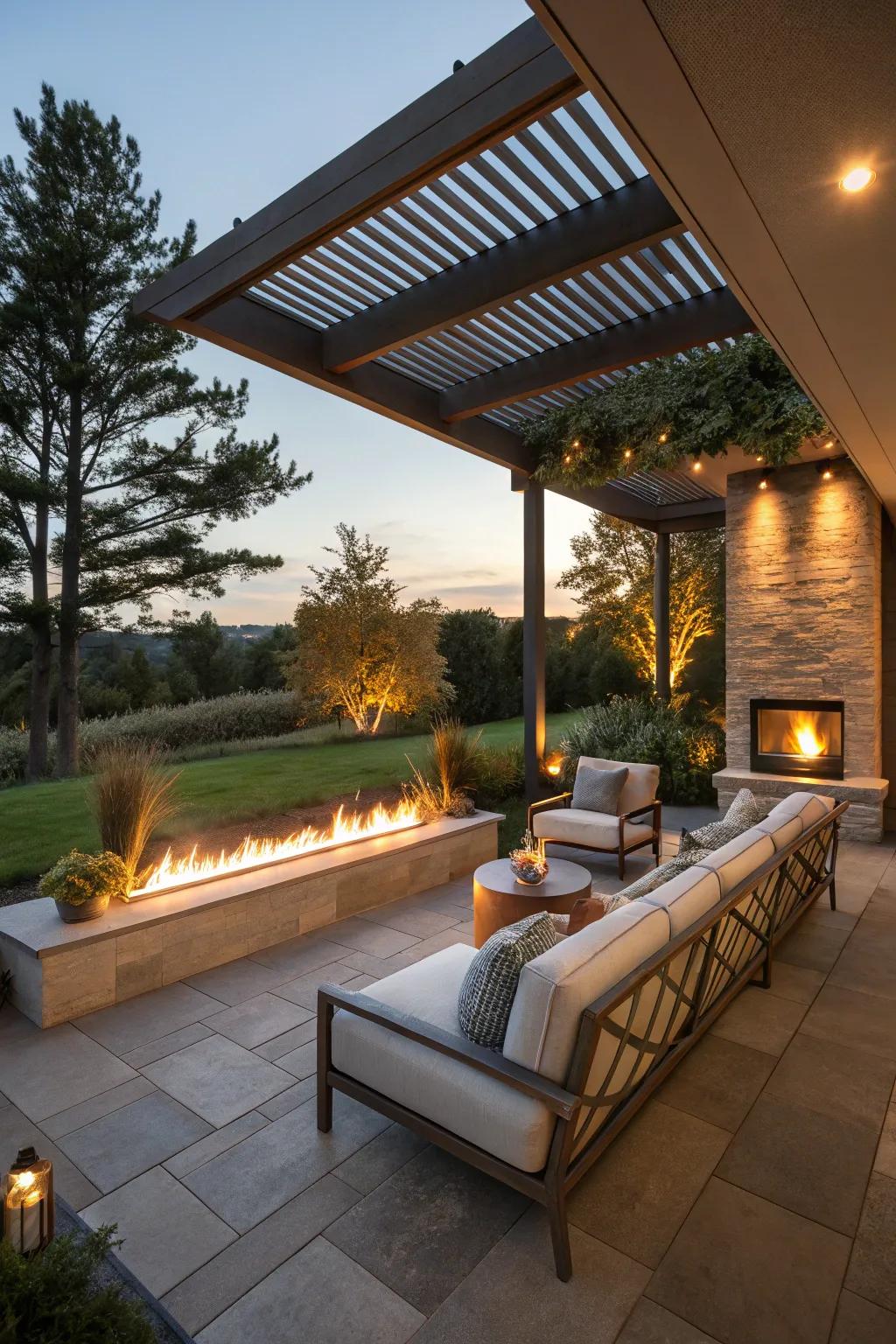 Establish a cozy outdoor getaway with a linear heater.