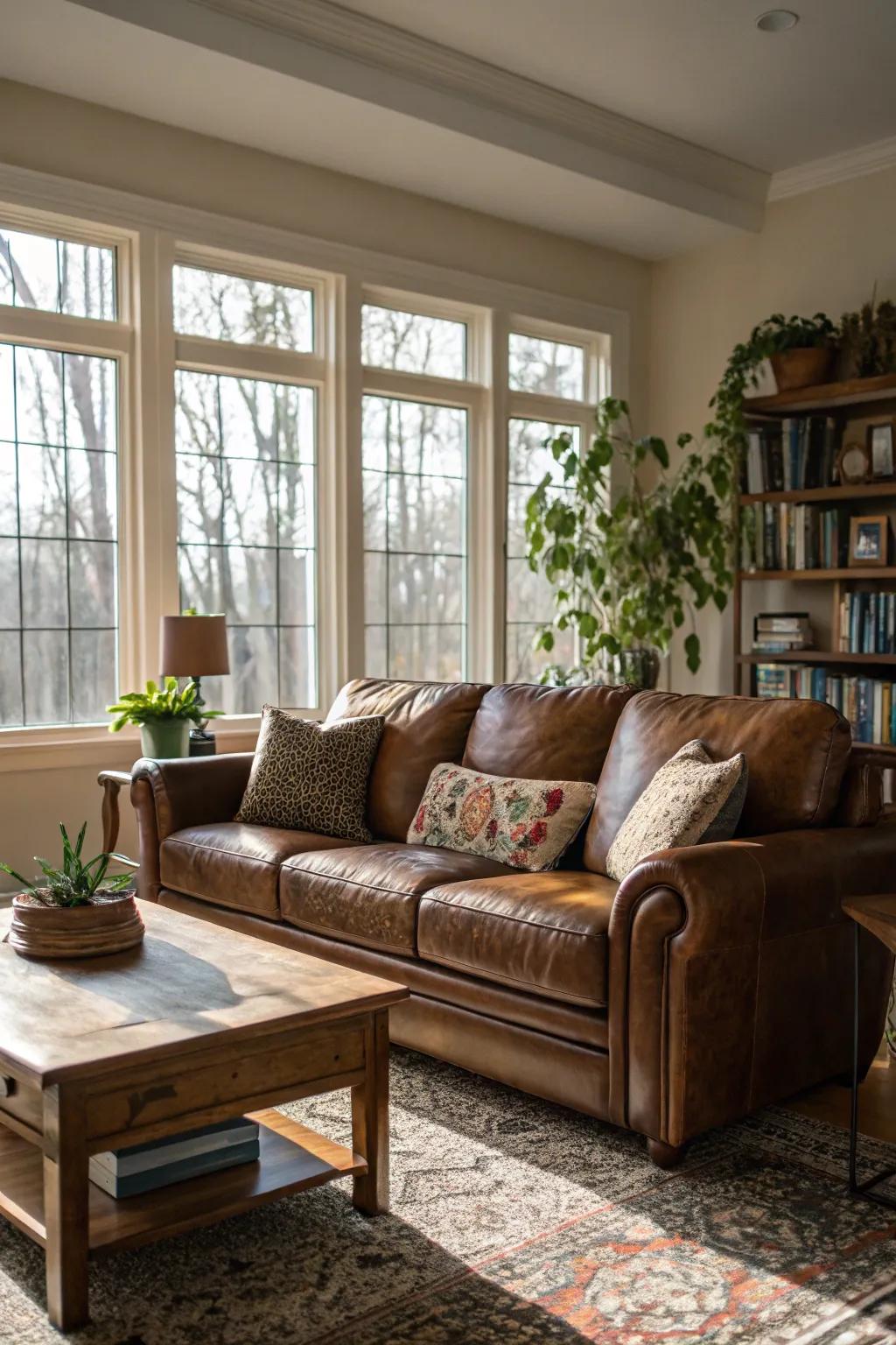 Natural illumination crafts an airy and welcoming vibe within the lounge.