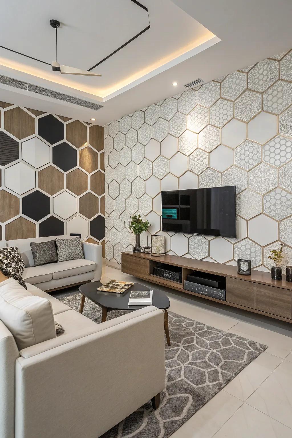 Patterned panels introduce a modern, sharp touch.