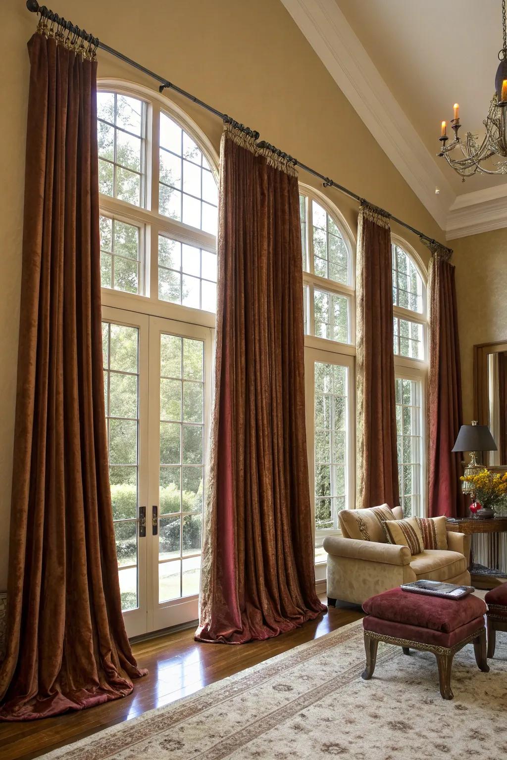 Full-drop drapes enhance elevation and drama.