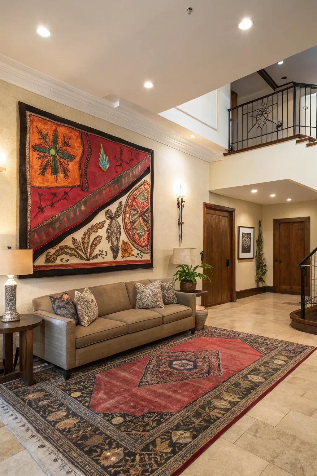 A lobby enhanced by a striking art installation