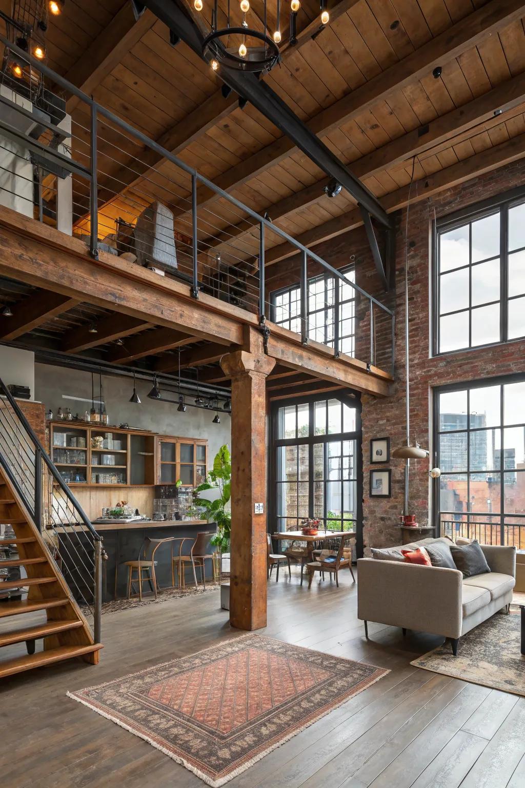 Dynamic material blend within a chic loft.