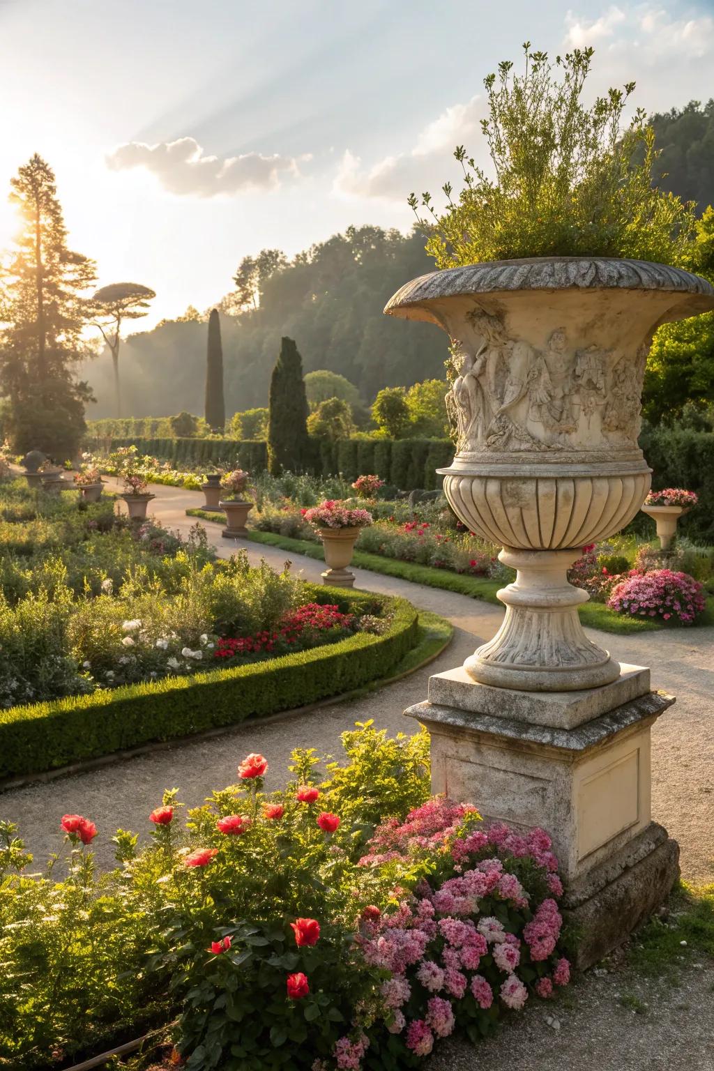 Decorative elements that impart character and appeal to a simple-to-maintain garden.