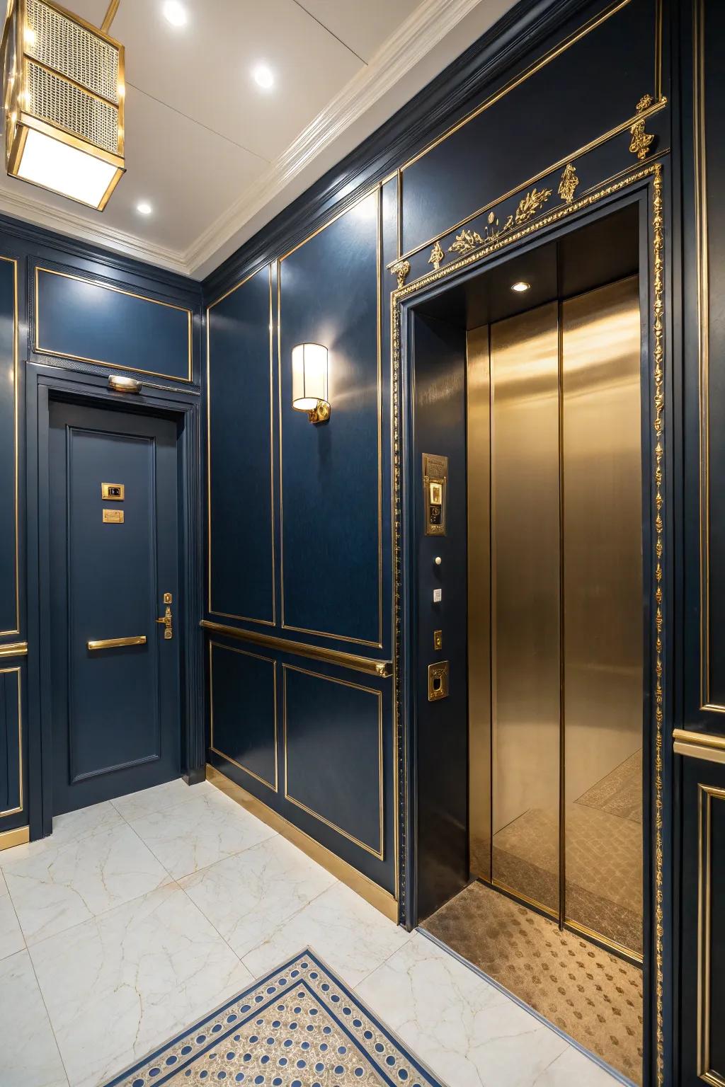 Extravagant colors produce a luxurious and welcoming elevator ambiance.